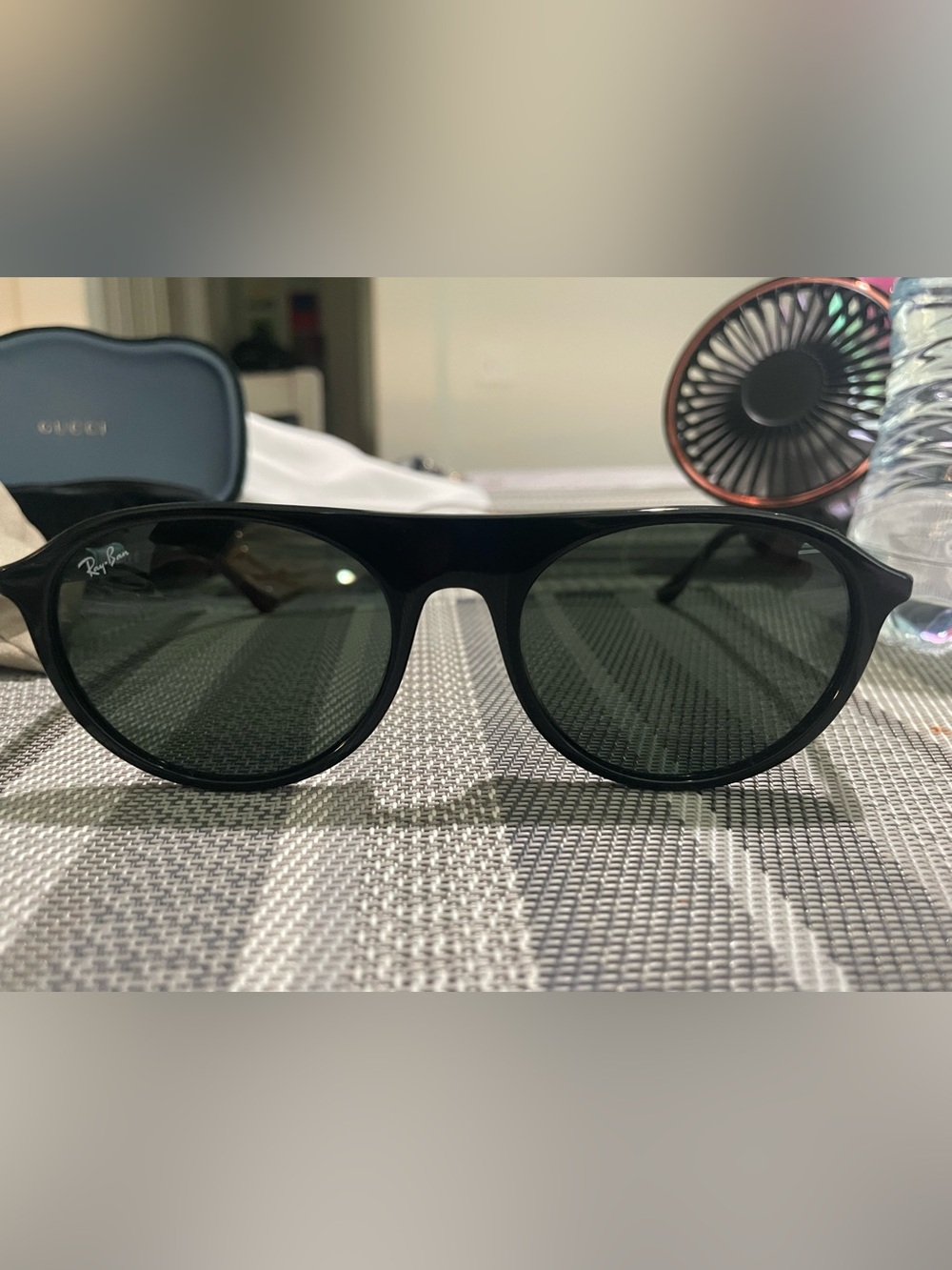 Ray-Ban Black Frame Sunglasses with Dark Green Lenses